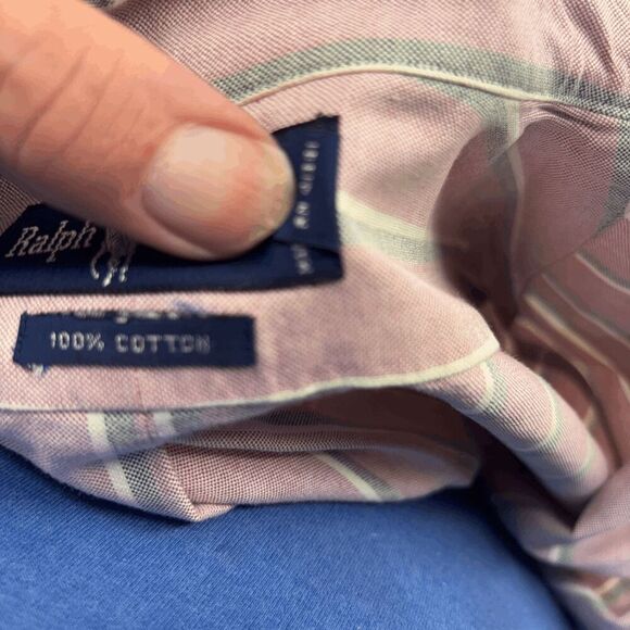 Vintage Ralph Lauren Pastel Red Green Striped 90s Mens Size Large Button Up EUC - Picture 5 of 5